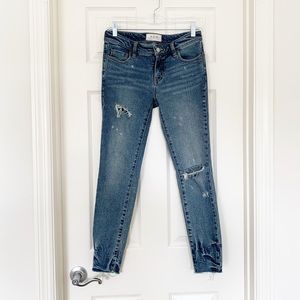 Free People Medium Wash Distressed Skinny Jeans